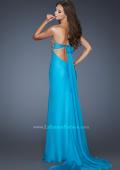 Picture of: Strapless Chiffon Gown with V Front Neckline and Slit in Blue, Style: 18800, Back Picture