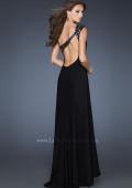 Picture of: One Shoulder Dress with Beaded Neckline and Slit in Black, Style: 18806, Back Picture