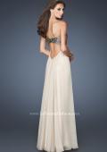 Picture of: Long Empire Waist Gown with Sequined Bodice and Stones in Nude, Style: 18842, Back Picture