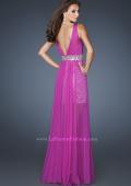 Picture of: Short Sequin Prom Dress with Long Chiffon Overlay and Belt in Purple, Style: 18865, Back Picture