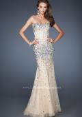 Picture of: Long Strapless Bedazzled Mermaid Gown with Corset Bodice in Nude, Style: 18873, Detail Picture 1