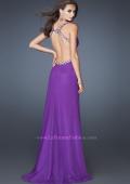 Picture of: Long Chiffon Prom Gown with Beaded Straps and Cut Outs in Purple, Style: 18888, Back Picture