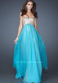 Picture of: Long Strapless Sequin Dress with Chiffon Overlay in Blue, Style: 18898, Detail Picture 1