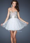 Picture of: Short A-line Prom Dress with Metallic Beaded Bodice in Silver, Style: 18902, Detail Picture 2