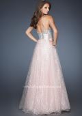 Picture of: Strapless Long Ball Gown with Beaded Bodice and Belt in Pink, Style: 18910, Back Picture
