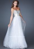 Picture of: Strapless Long Ball Gown with Beaded Bodice and Belt in White, Style: 18910, Detail Picture 2