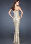 Picture of: Fitted Strapless Long Dress with Pattern Sequin in Gold, Style: 18917, Back Picture