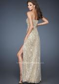 Picture of: Strapless Long Sequin Prom Dress with Embellished Belt in Gold, Style: 18918, Back Picture