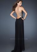Picture of: Long Strapless Jersey Prom Dress with Open Back in Black, Style: 18931, Back Picture