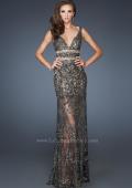 Picture of: Long Beaded Embroidered Lace Gown with Sheer Skirt in Black, Style: 18944, Main Picture