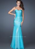 Picture of: Strapless Ruched Mermaid Dress with Sequin Underlay in Blue, Style: 18949, Detail Picture 1