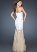 Picture of: Strapless Long Fitted Mermaid Lace Dress with Tulle Skirt in White, Style: 18951, Back Picture