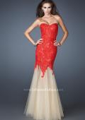 Picture of: Strapless Long Fitted Mermaid Lace Dress with Tulle Skirt in Red, Style: 18951, Detail Picture 1