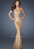 Picture of: Strapless Fitted Long Prom Dress with Sequin Pattern in Gold, Style: 18964, Main Picture