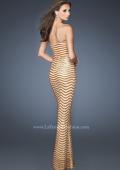 Picture of: Strapless Fitted Long Prom Dress with Sequin Pattern in Gold, Style: 18964, Back Picture