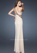 Picture of: One Shoulder Gown with Multicolored Beaded Trim in Nude, Style: 18994, Back Picture