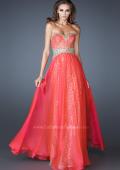 Picture of: Strapless Long Sequin Prom Dress with Chiffon Overlay Skirt in Oragne, Style: 19021, Detail Picture 1