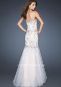 Picture of: Long Fitted Embellished Mermaid Dress with Tulle Skirt in White, Style: 19036, Back Picture