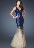 Picture of: Long Fitted Mermaid Sequin Dress with Tulle Skirt in Blue, Style: 19097, Main Picture