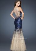 Picture of: Long Fitted Mermaid Sequin Dress with Tulle Skirt in Blue, Style: 19097, Back Picture