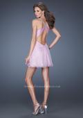 Picture of: Short Dress with Sequin Underlay and Beaded Neckline in Purple, Style: 19101, Back Picture