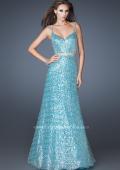Picture of: Sequin Long Ball Gown with Beaded Belt in Blue, Style: 19136, Main Picture