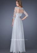 Picture of: Long Chiffon Dress with Illusion Beaded Lace Sleeves in Silver, Style: 19137, Back Picture