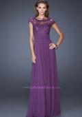 Picture of: A-line Chiffon Dress with Sheer Illusion Lace Cap Sleeves in Purple, Style: 19142, Main Picture