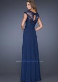 Picture of: A-line Chiffon Dress with Sheer Illusion Lace Cap Sleeves in Blue, Style: 19142, Back Picture