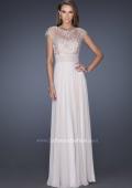 Picture of: A-line Chiffon Dress with Sheer Illusion Lace Cap Sleeves in White, Style: 19142, Detail Picture 1