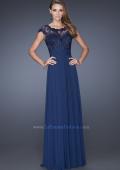 Picture of: A-line Chiffon Dress with Sheer Illusion Lace Cap Sleeves in Blue, Style: 19142, Detail Picture 2