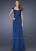 Picture of: Long Gown with Pleated Bodice and Sheer Lace Back in Blue, Style: 19143, Main Picture