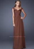 Picture of: Long Gown with Pleated Bodice and Sheer Lace Back in Brown, Style: 19143, Detail Picture 3