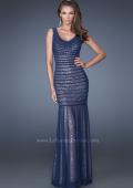 Picture of: Long Fitted Mermaid Dress with Contrasting Sequin Underlay in Blue, Style: 19145, Main Picture