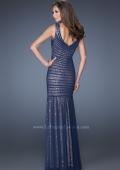 Picture of: Long Fitted Mermaid Dress with Contrasting Sequin Underlay in Blue, Style: 19145, Back Picture