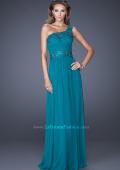 Picture of: One Shoulder Chiffon Gown with Lace Beading on Bodice in Blue, Style: 19148, Main Picture