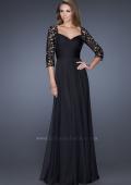 Picture of: Long Gown with Lace Sleeves and Fitted Waist in Black, Style: 19149, Main Picture
