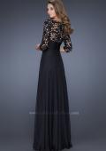 Picture of: Long Gown with Lace Sleeves and Fitted Waist in Black, Style: 19149, Back Picture