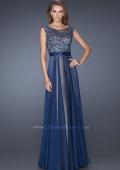 Picture of: Long Chiffon Gown with Overlay Embellished Lace in Blue, Style: 19150, Main Picture