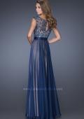Picture of: Long Chiffon Gown with Overlay Embellished Lace in Blue, Style: 19150, Back Picture