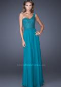 Picture of: One Shoulder Chiffon Prom Dress with Embellished Lace Bodice in Blue, Style: 19162, Detail Picture 3