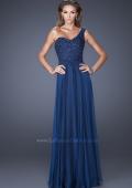 Picture of: One Shoulder Chiffon Prom Dress with Embellished Lace Bodice in Blue, Style: 19162, Detail Picture 4