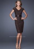 Picture of: Short Lace Dress with Satin Belt and Sequin Underlay in Brown, Style: 19167, Main Picture