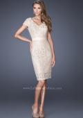 Picture of: Short Lace Dress with Satin Belt and Sequin Underlay in White, Style: 19167, Detail Picture 3