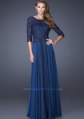Picture of: Long Chiffon Dress with Lace Bodice and Illusion Sleeves in Blue, Style: 19171, Detail Picture 1