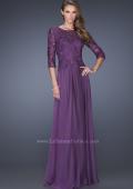 Picture of: Long Chiffon Dress with Lace Bodice and Illusion Sleeves in Purple, Style: 19171, Detail Picture 2
