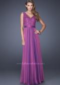 Picture of: Long Chiffon Prom Dress with an Embellished Lace Bodice in Purple, Style: 19179, Detail Picture 1