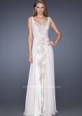 Picture of: Long Chiffon Prom Gown with Lace Panel Detail in White, Style: 19181, Main Picture
