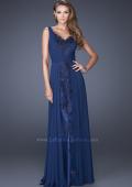 Picture of: Long Chiffon Prom Gown with Lace Panel Detail in Blue, Style: 19181, Detail Picture 1