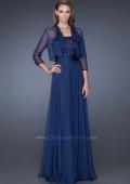 Picture of: Long A-line Chiffon Gown with Matching Jacket in Blue, Style: 19186, Detail Picture 4